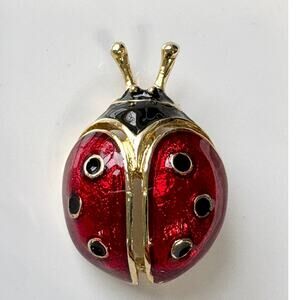 Vintage Ladybug Brooch Red Black Enamel Gold Tone Insect Pin